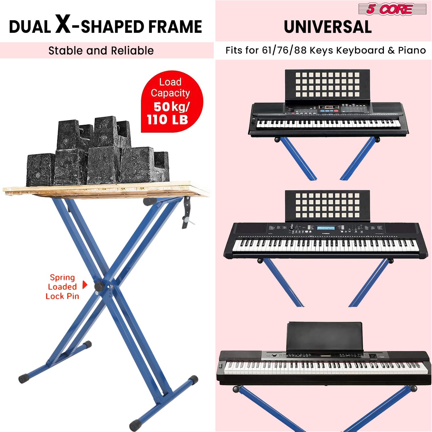 Amazon.co.jp: 5コアピアノキーボードスタンドダブルXヘビー
