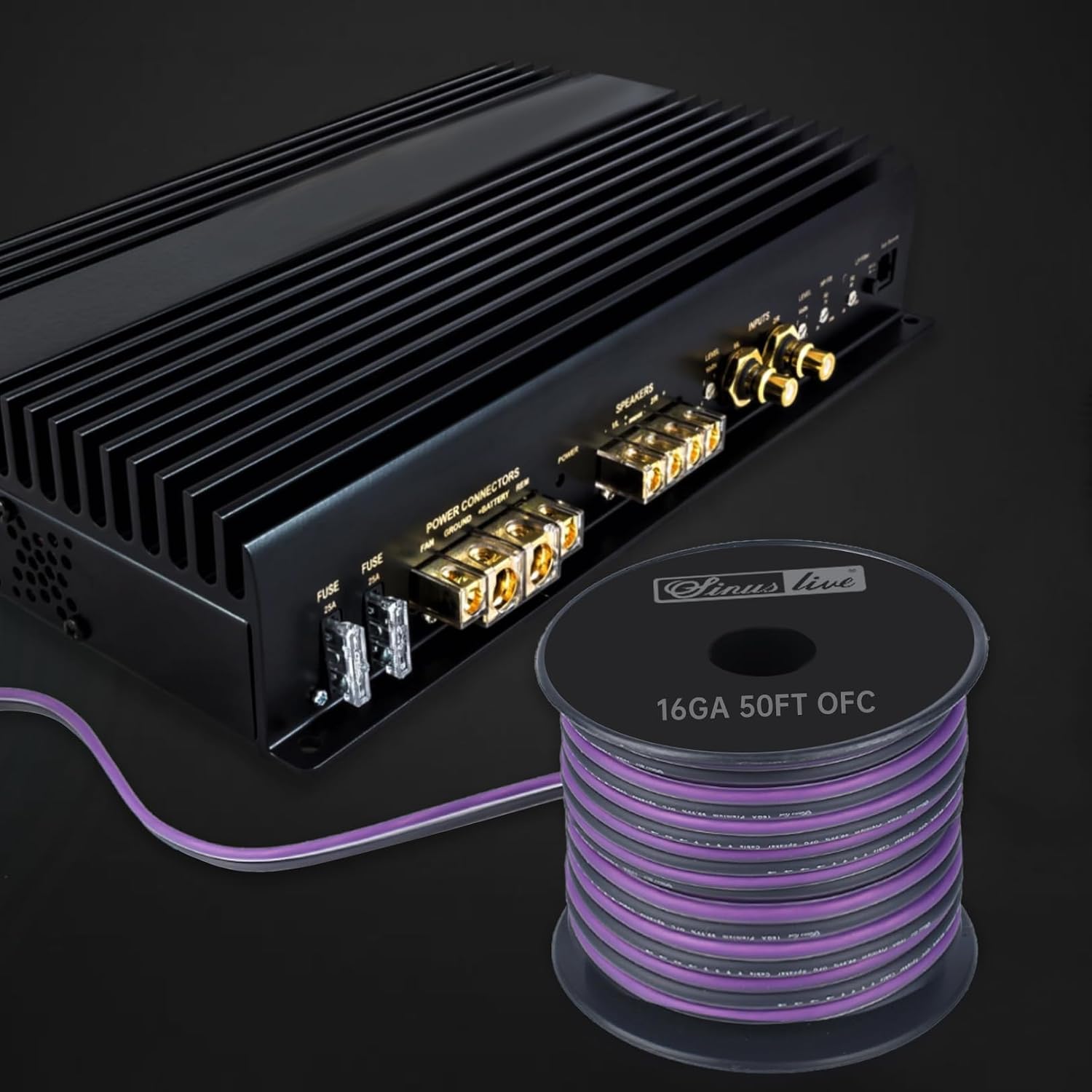 Sinus Live 16AWG OFC(Oxygen Free Copper) Speaker Wire Great use for Home Theater Speakers and Car Speakers, Purple and Black (50FT OFC)