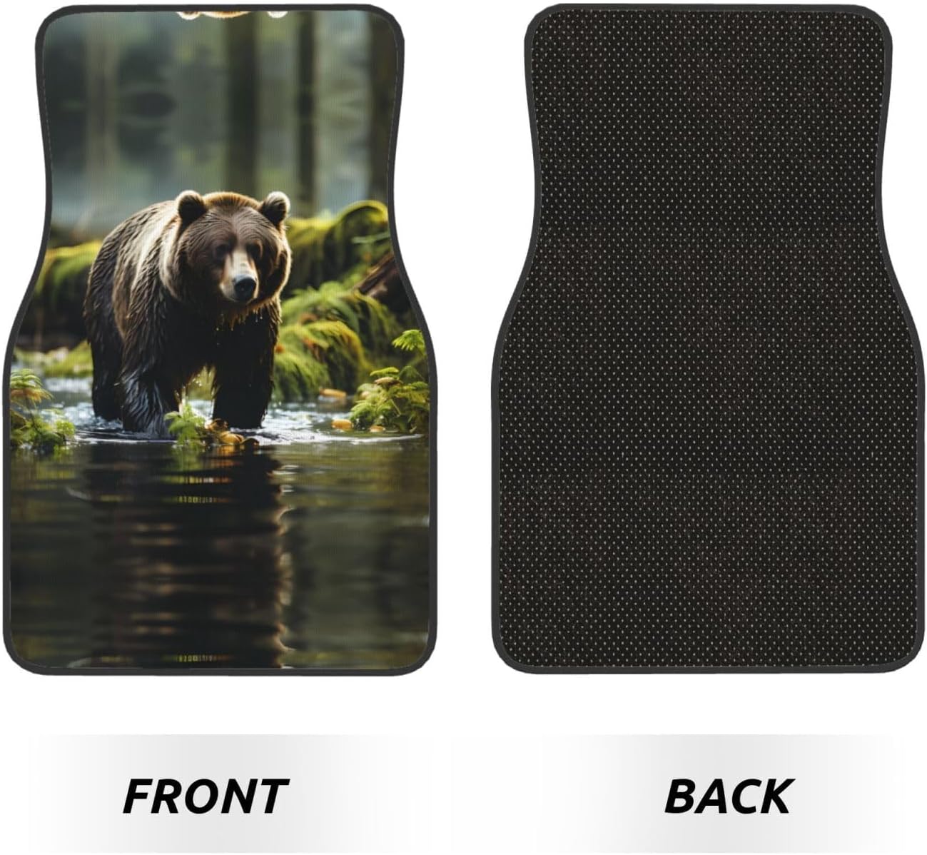 brown bear pounce Patterned car mats 4-piece set | For cars/SUVs/trucks | Firm fit without displacement