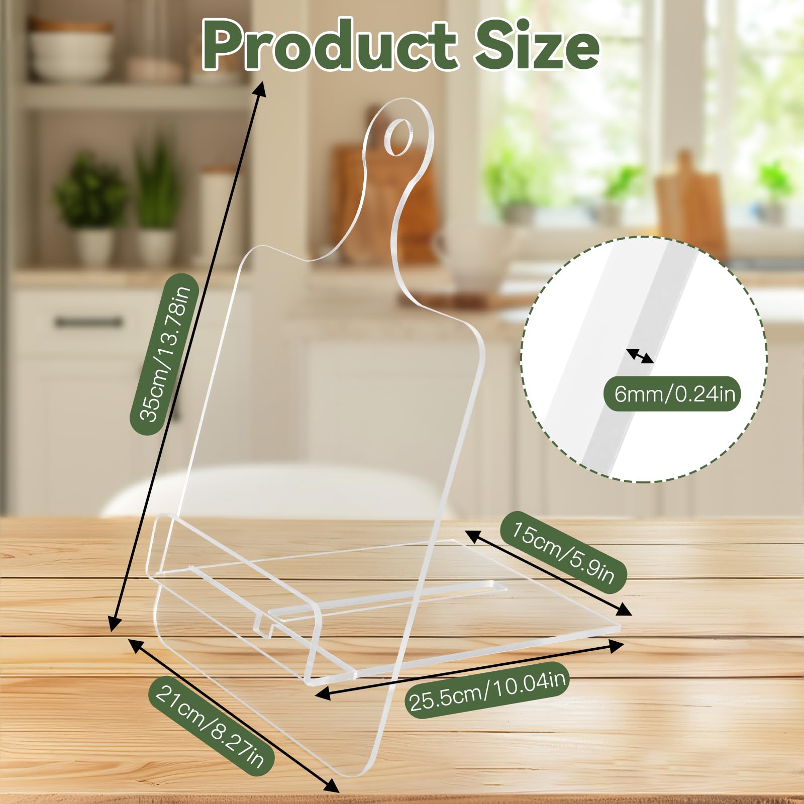 Adjustable Acrylic Cookbook Stand, Recipe Holder for Kitchen Counter, Clear Book Holder, Transparent Book Display Stand for Kitchen, Books, Magazines, Tablets, Laptop