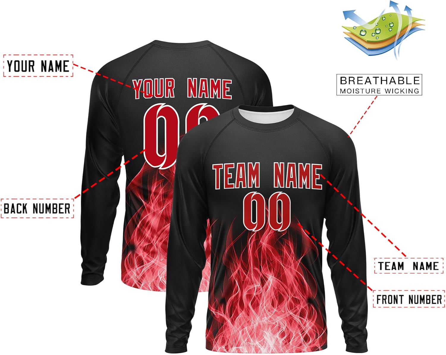 Custom Athletic T-Shirts for Men Women Youth Personalized Printed Team Name Number Casual Long Sleeve Shirt - Image 2