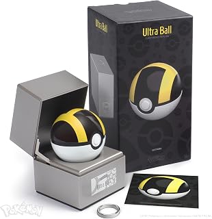 The Wand Company Pokémon 25th Anniversary Silver Box Edition Poké Ball – Realistic, Electronic, Die-Cast Poké Ball with Display Case Light Features (Ultra Ball)