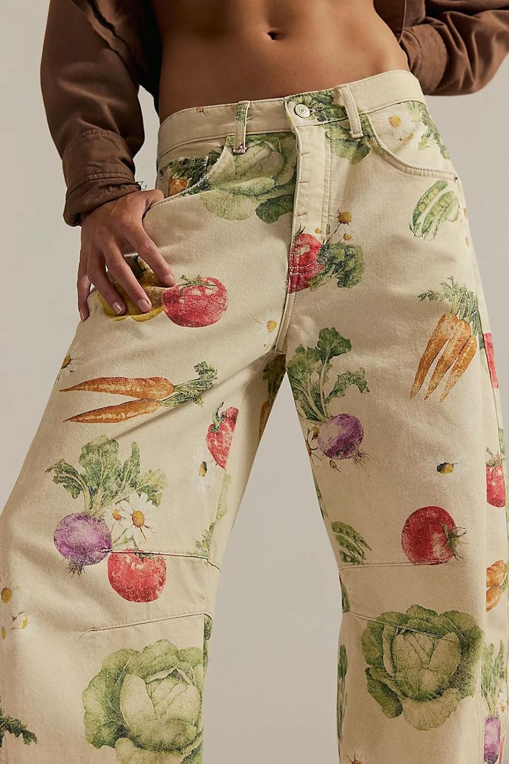 loveimgs Women Boyfriend Baggy Barrel Jeans Floral Print Denim Ankle Pants Wide Leg Mid Rise Jeans Sweatpants Y2k Patchwork image 5