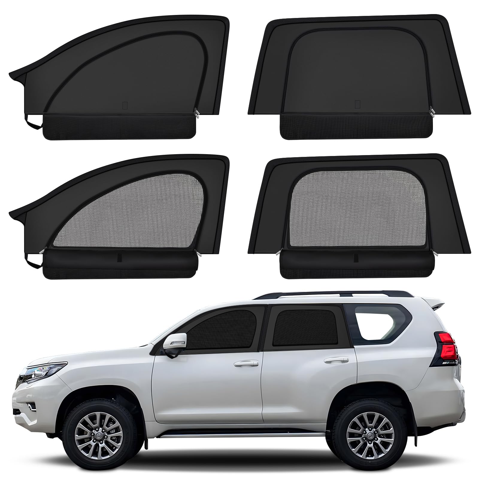 ZATOOTO Car Window Shades for Toyota Highlander 2015-2024 Car Window Cover Blackout | Double-Layer with Zipper | Airflow & Privacy Highlander Window Screen with Storage Bag for Camp Travel Nap