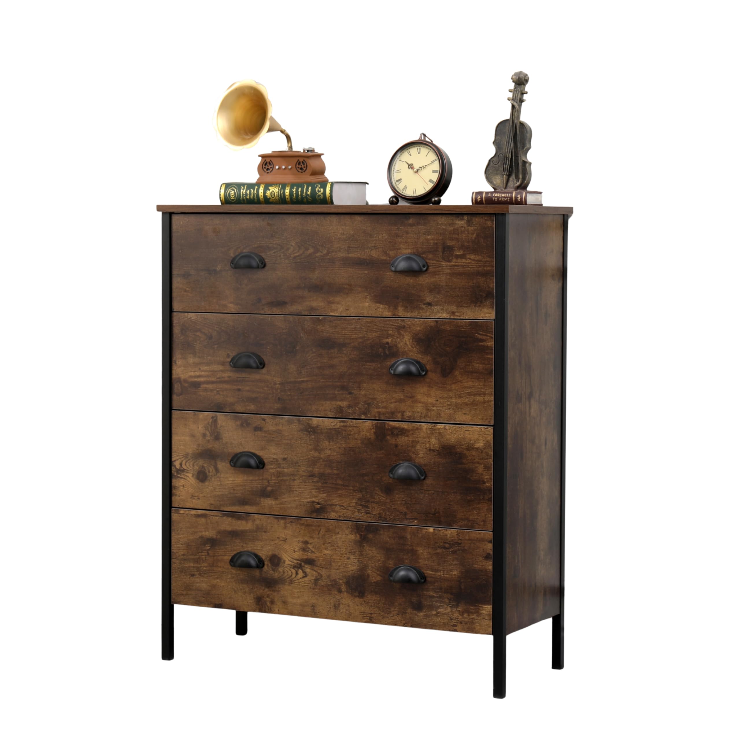 Cómoda marrón de 45 Ders WooCabinet con patas de metal para dormitorio