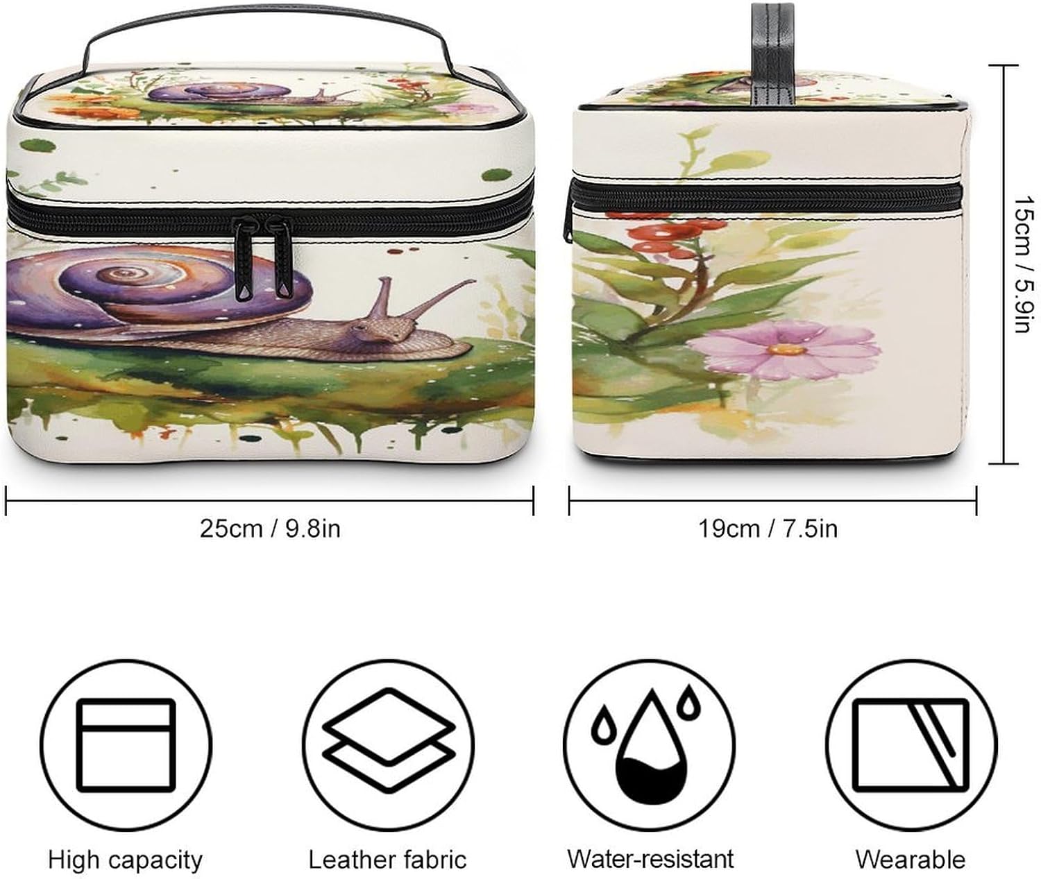 Lovely Snail Makeup Bag Personalized Makeup Pouch Large Capacity Hand-held Toiletry Bags Lightweight Travel Cosmetic Bag Portable Cosmetic Pouch for Women image 2
