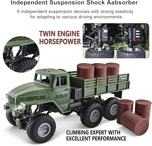 Miniatura 3 de Camión militar RC 6x6 carretera control remoto coche escala 116 camión de control remoto 4WD todo terreno Rock ejército transporte vehículo de