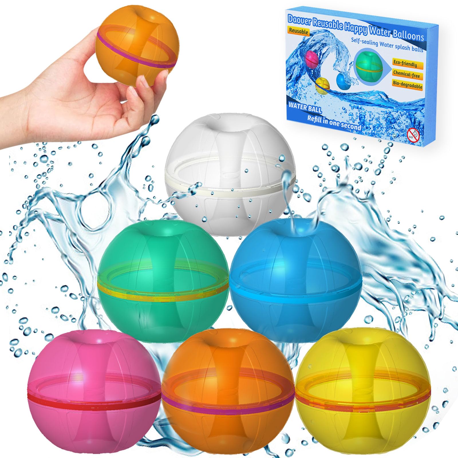 Daover Globos Agua Reutilizables, 6 Piezas Globos de Agua Reutilizables Silicona, Juguetes de Piscina para Niños, Adultos, Familia, Jardín al Aire Libre, Juegos de Agua de Verano