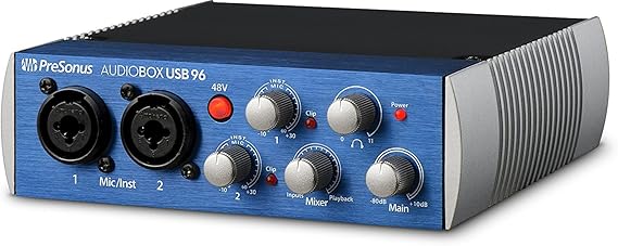 PreSonus AudioBox USB 96 Recording Bundle with Condenser Microphone Shockmount XLR Cable and Studio One Artist + Studio Magic Software (Interface Color May Vary in Blue or Black)