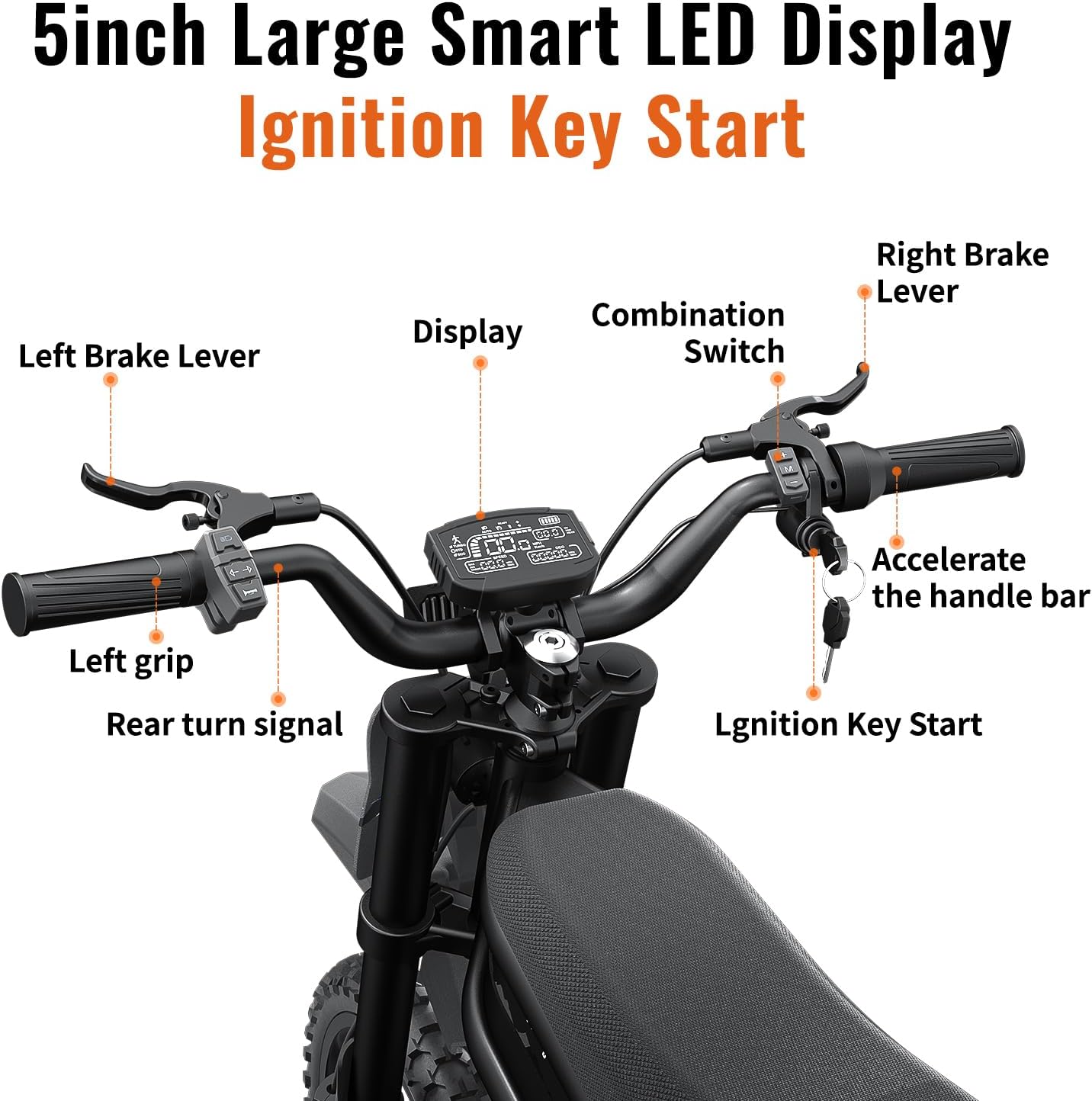 Riding'times Electric Dirt Bike for Teens Adults, 60V 25AH 40MPH // 48V 27AH 37MPH Ebike with 14"/12" Motorcycle Tire, 3000W/2000W Dual Hydraulic Brakes Mountain Off-Road Dirtbike for Ages 13+