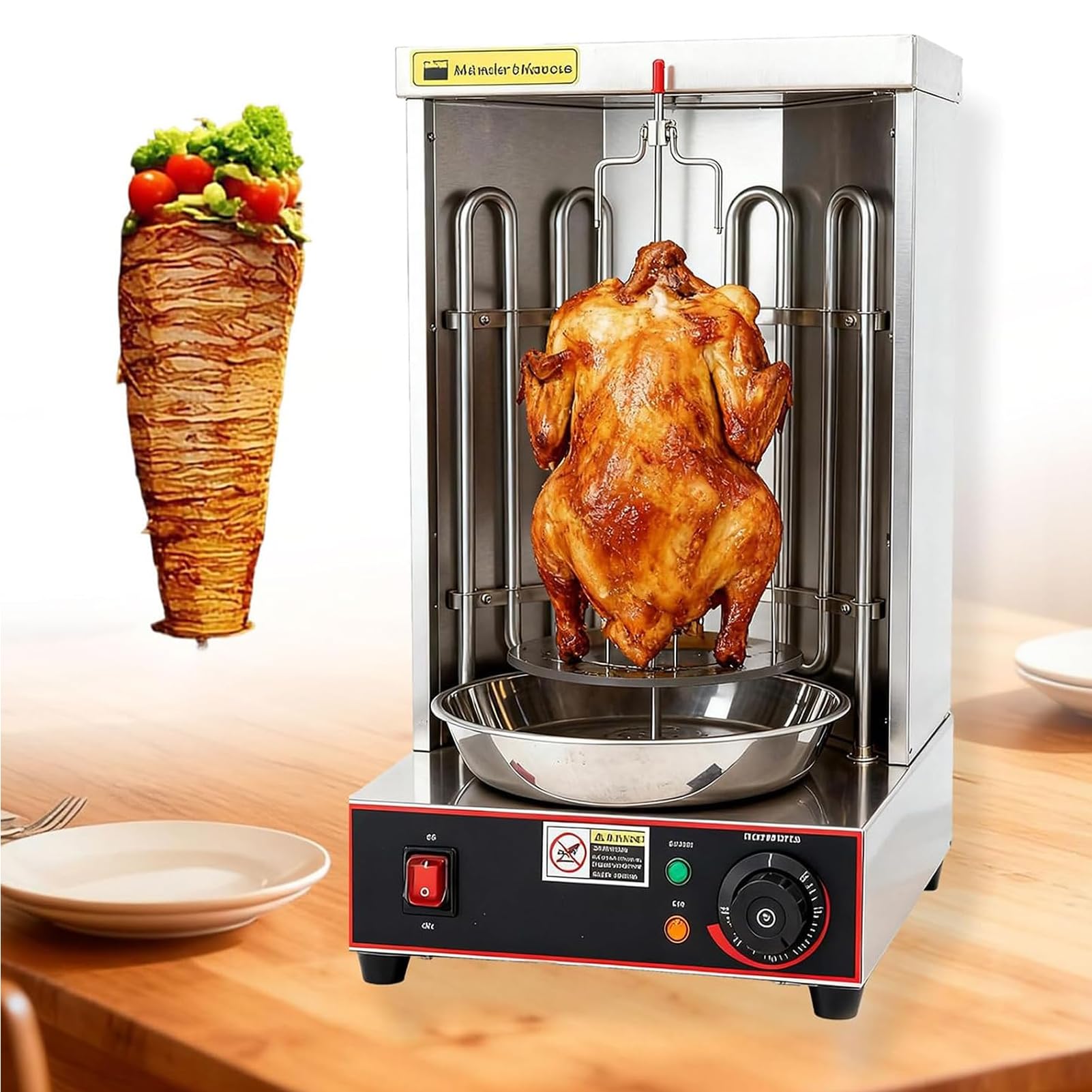 LYJIANGXIN Electric Vertical Shawarma Grill Machine, 3000W Rotisserie Oven, 2 Burner Gyro Kebab Cooker, Stainless Steel Doner Meat Machine for Home Kitchen & Commercial Catering