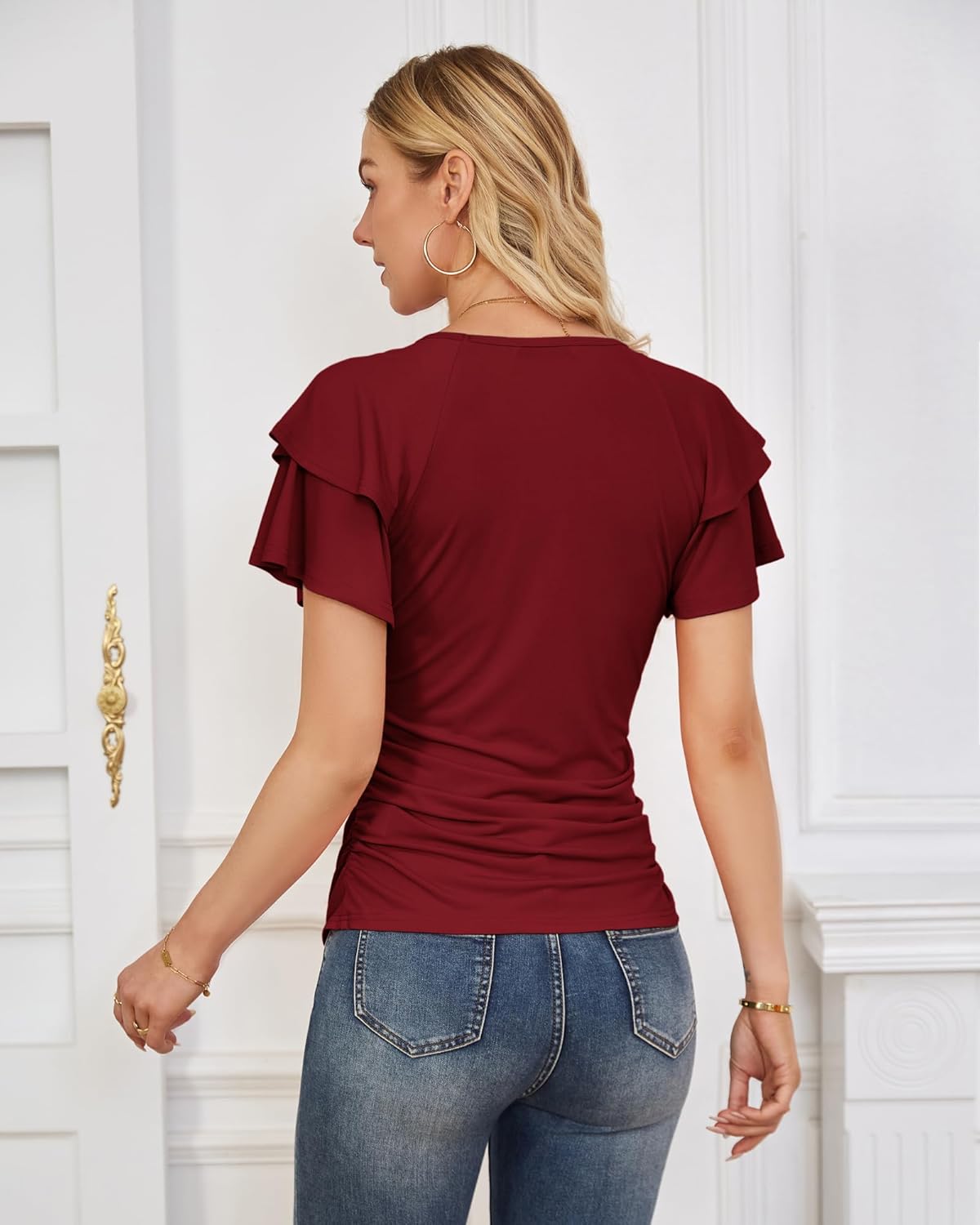 GRACE KARIN Summer Tops for Women Dressy Casual, Ruffle Short Sleeve Work Shirt, 2026 Spring Trendy Ruched Business Blouses - Image 5