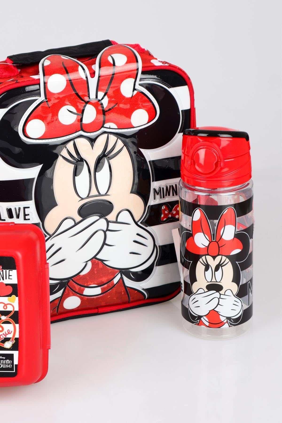 Minnie Mouse Lisanslı Beslenme Çantası, Beslenme Kutusu ve 500 ml Tritan Matara Seti, Kırmızı