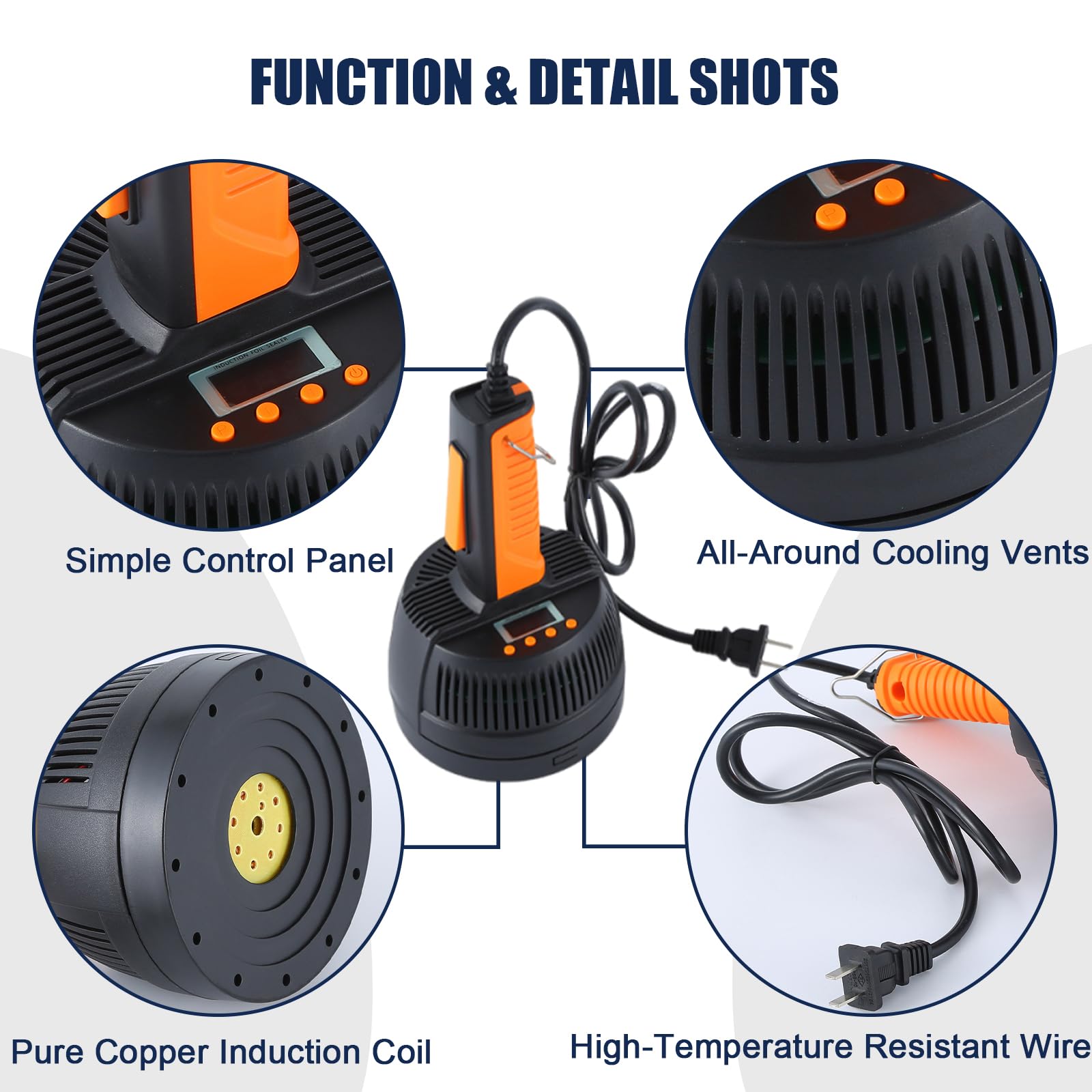 Sigillatrice a induzione elettromagnetica portatile portatile, macchina per sigillare a induzione regolabile da 20mm-100mm, per tappi di bottiglie di vetro in plastica di alluminio