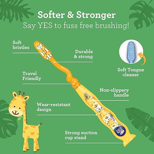 Miniatura 2 de GuruNanda Cepillo de dientes para niños con ventosa y divertidos diseños de animales - Cerdas suaves para encías saludables - Cepillo de dientes