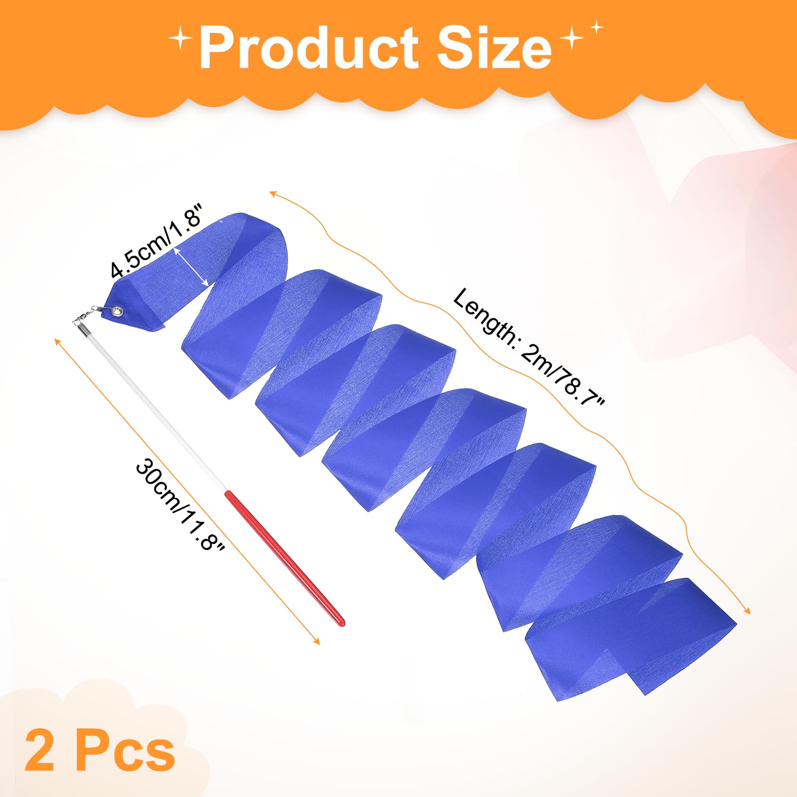 QUARKZMAN 2 Rubans De Danse, 78.7" Rubans De Gymnastique Rythmique Streamers Dancer Wand Rubans Tournoyants pour Danse Artistique Entrainement De Gymnastique, Bleu Vif