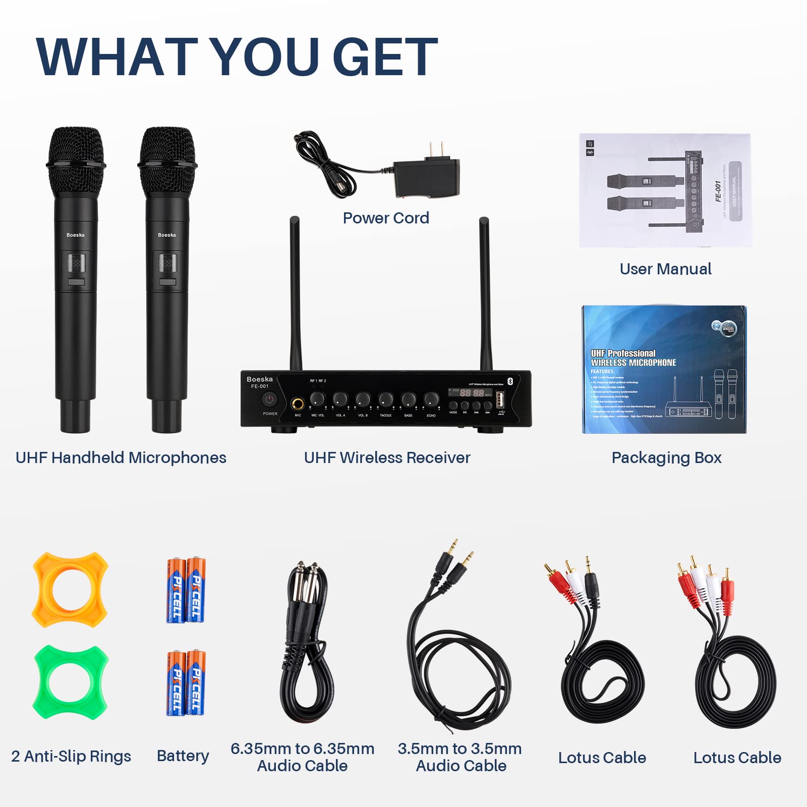 Sistema di microfono wireless, portata di 79,9 m, UHF, doppio microfono portatile senza fili, set per karaoke, canto, discorso, feste, riunioni, chiesa (nero) (senza batteria)