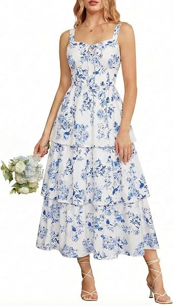 Scarlet Darkness Milkmaid Corset Dress for Women Summer Wedding Guest Dresses Cocktail Floral Sundress with Pockets