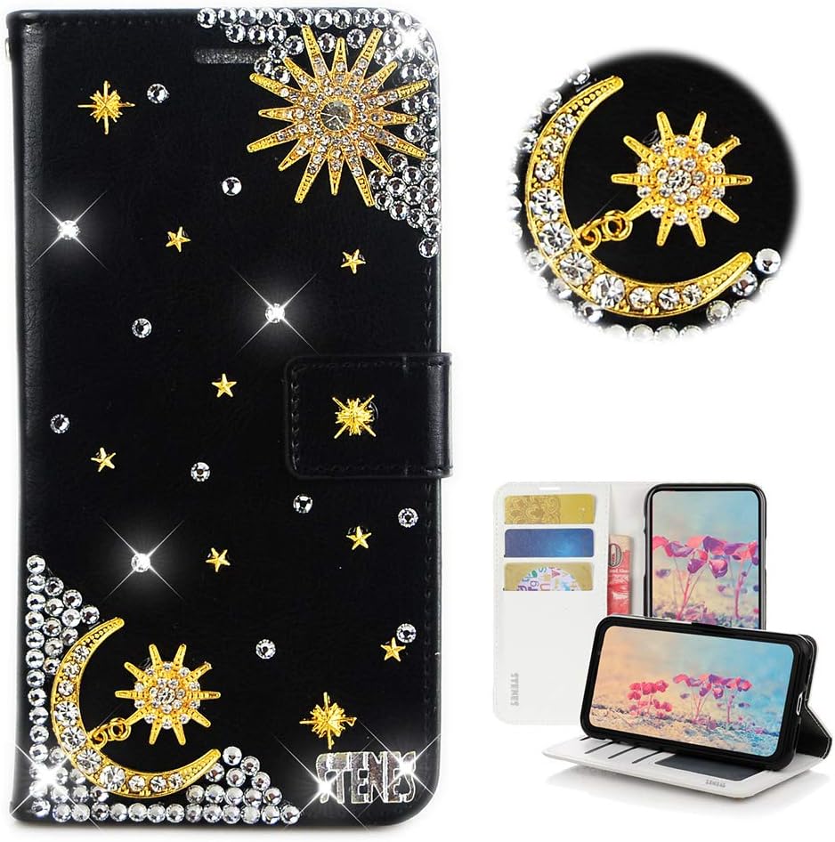 STENES Bling Wallet Phone Case Compatible with Samsung Galaxy A71 - Stylish - 3D Handmade Musoc Flowers Night Owl Glitter Magnetic Wallet Magnetic Wallet Stand Leather Cover Case - Red