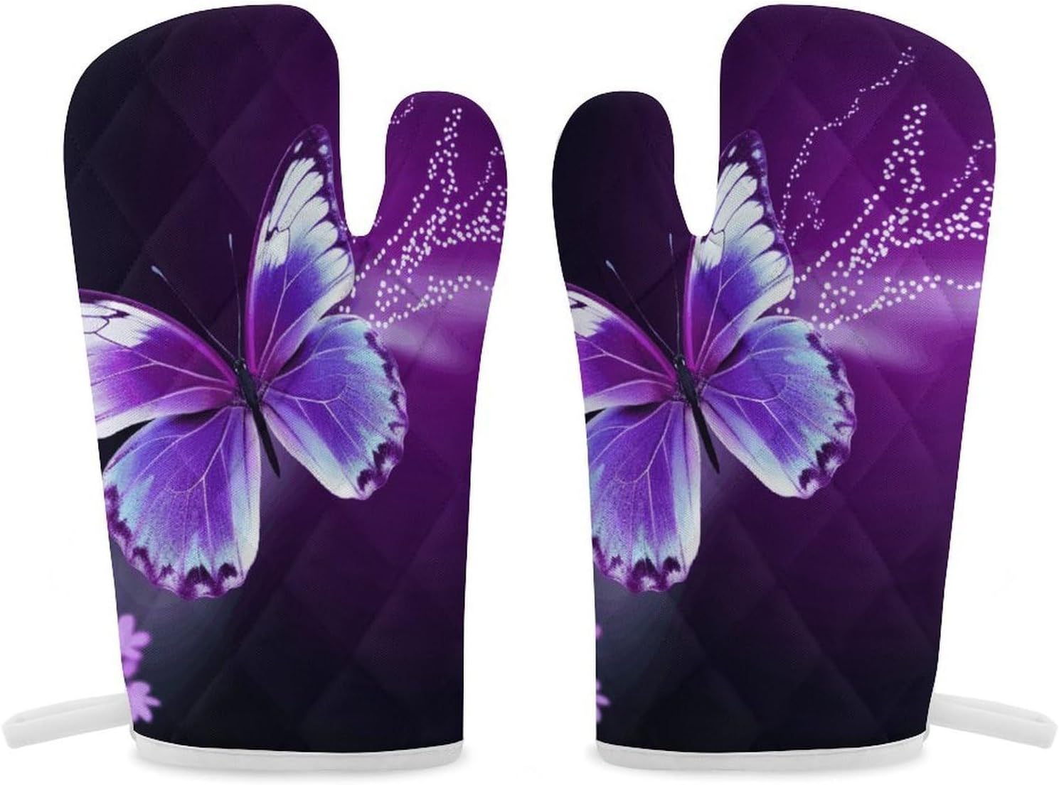 2 Pcs Oven Mitts Heat Resistant Kitchen Gloves Soft Safety Lovely Purple Butterfly Oven Glove for Microwave, Barbecue