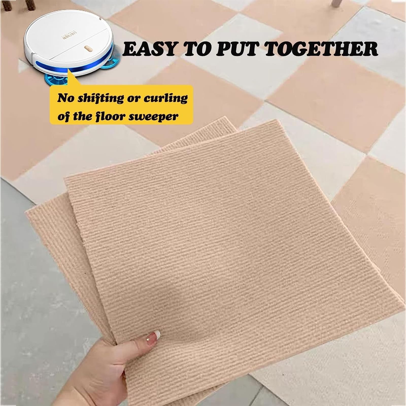 dalles de moquette, Dalles de moquette carrées auto-adhésives, tapis protection sol(Beige)