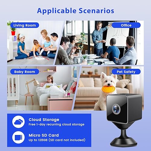 Miniatura 7 de Mini cámara magnética inalámbrica 2025 HD de seguridad para el hogar, WiFi 1080P Micro Nanny Cam con detección de movimiento, almacenamiento en la