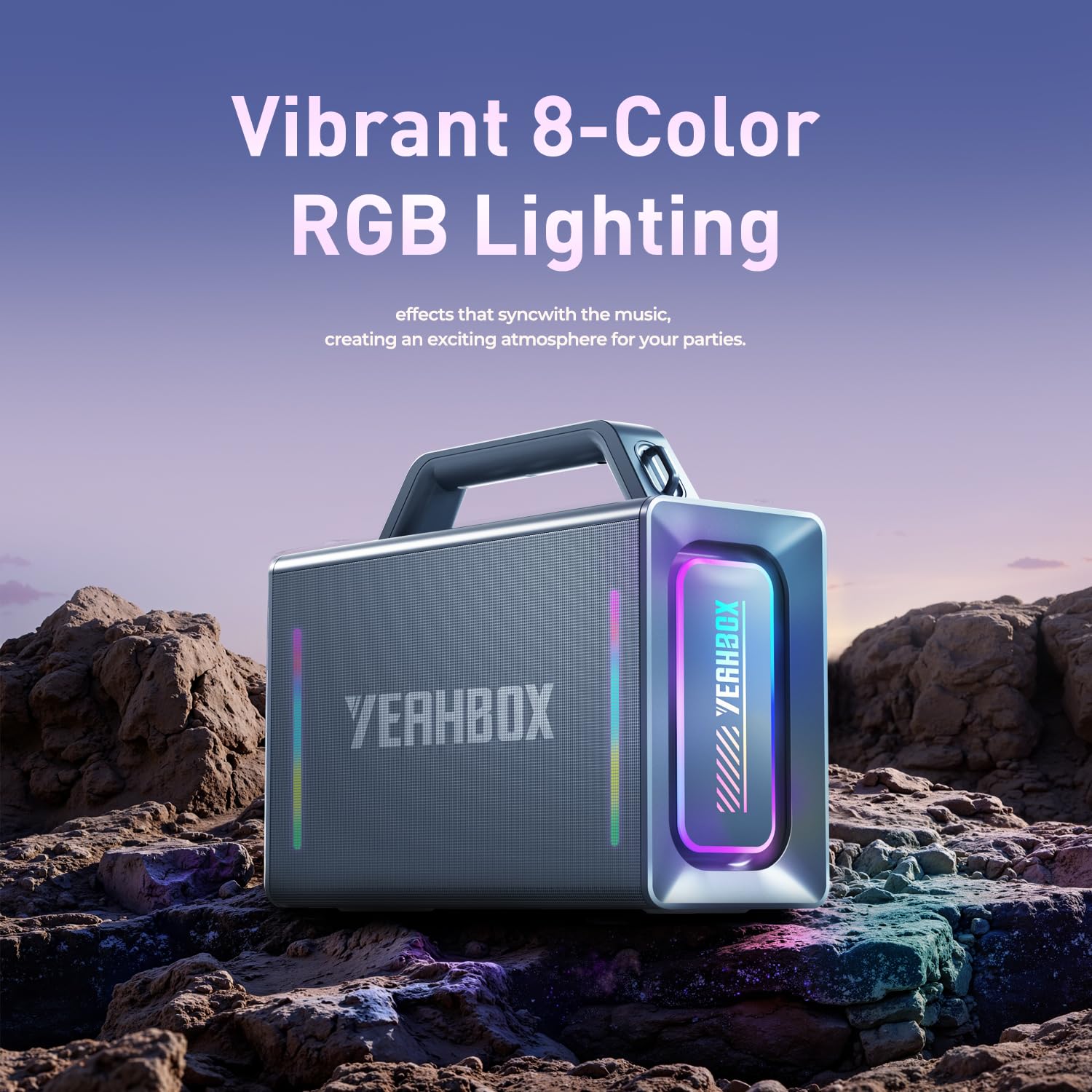 YEAHBOX Thunder 500 Enceinte Bluetooth Karaoké avec 2 Micros sans Fil, 200W Max, Batterie 20000mAh, IP66 Étanche, TWS Stéréo, Table de Mixage DSP, Lumières RGB, Enceinte Portable pour Soirées
