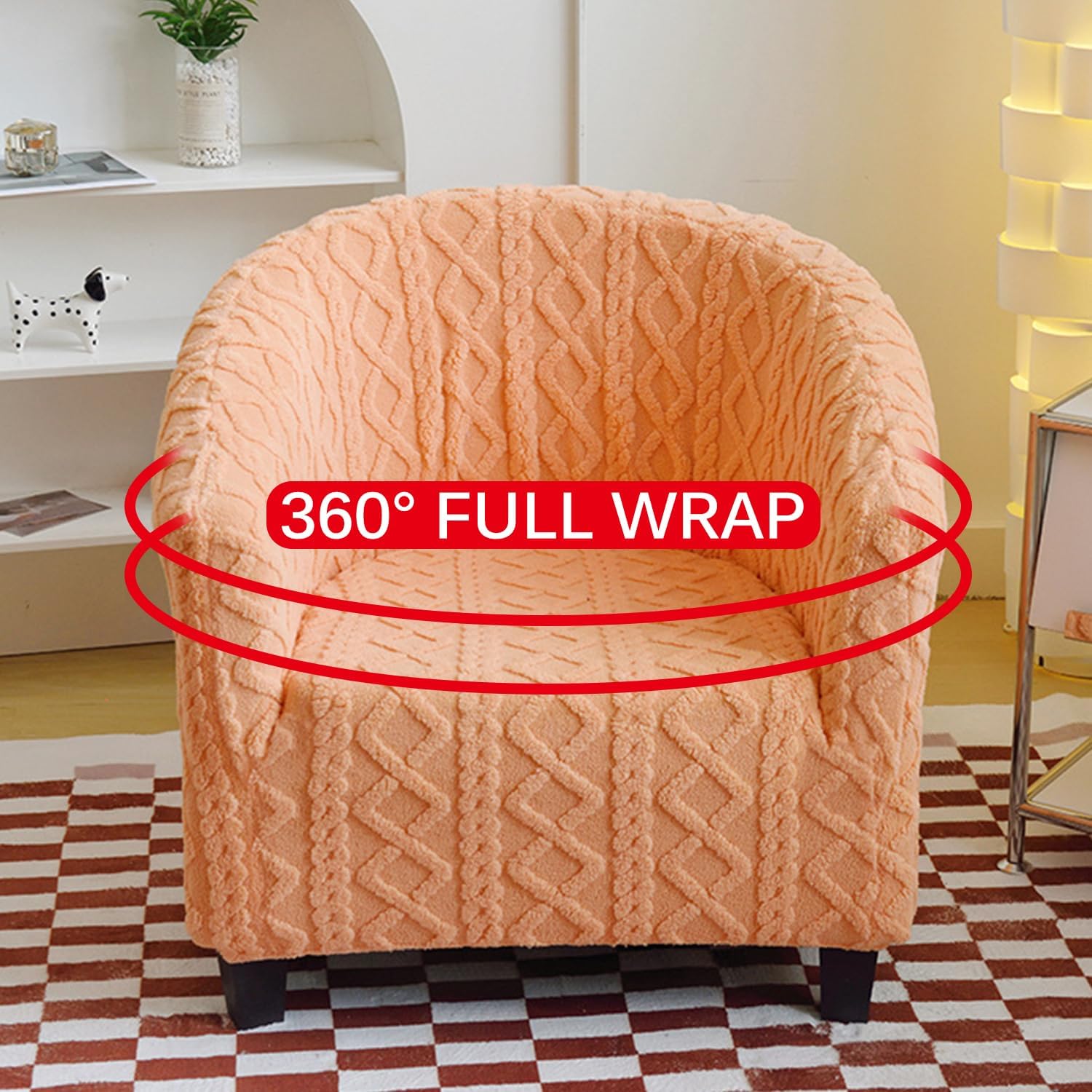 Beige,Club Chair Cover, Club Chair Cover Removable Stretch Tub Chair Slipcover Dustproof Armchair Covers Sofa Cover Round Barrel Chair Cover Couch Furniture Protector Cover for Living Room
