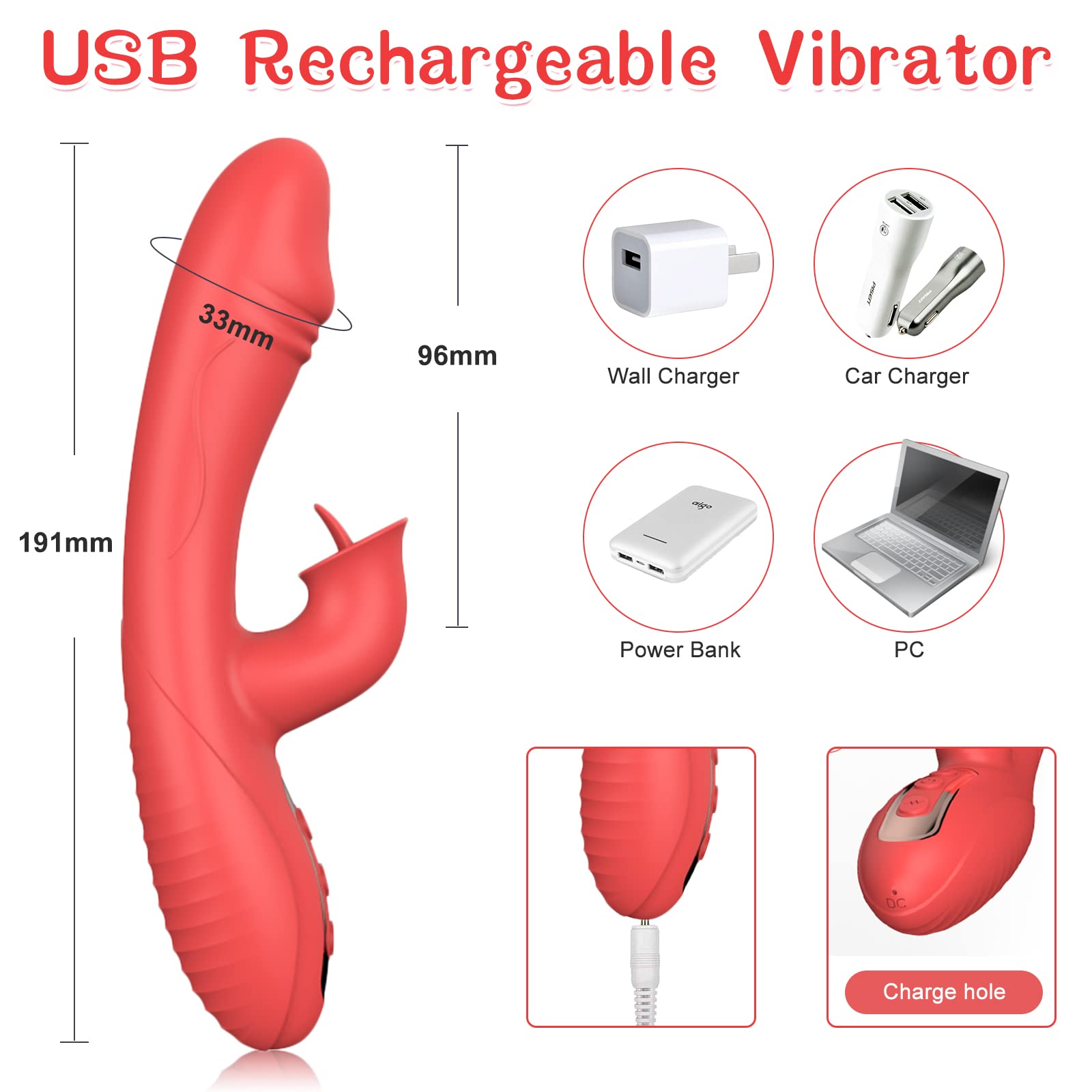 Vibromasseur Double Stimulation USB - Sextoy Noir En Gel De Silice - Neuf Sans Marque