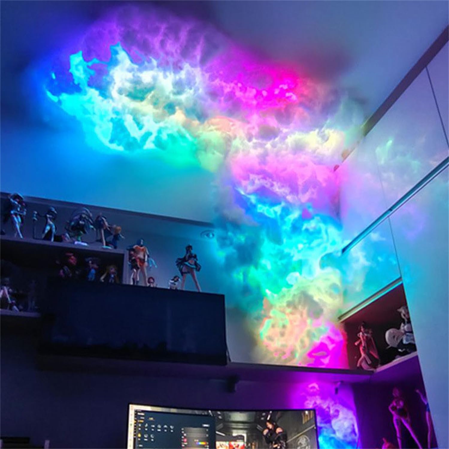 Lámpara de Nube de Trueno RGB de 16 pies (5 m), atmósfera de luz de Tira cambiante Multicolor Lámpara de Nube de Trueno Creativa de Bricolaje, para Fiesta en la Sala de Juegos del Dormitorio