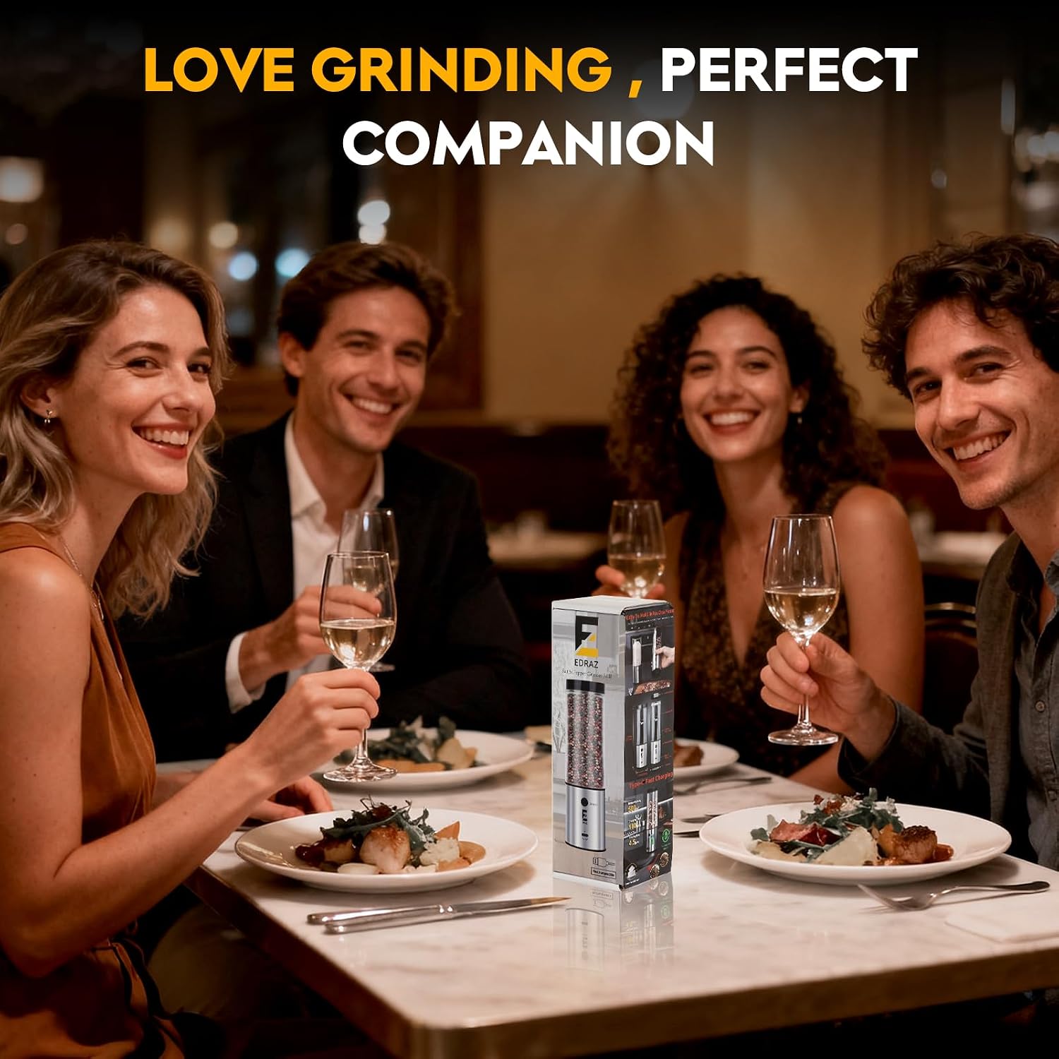 Electric Salt & Pepper Grinder Set One - Handed Automatic Pepper Mill with LED Light Adjustable Coarseness Large - Capacity Refillable Mill Durable Ceramic Core Battery Powered Seasoning Grinder
