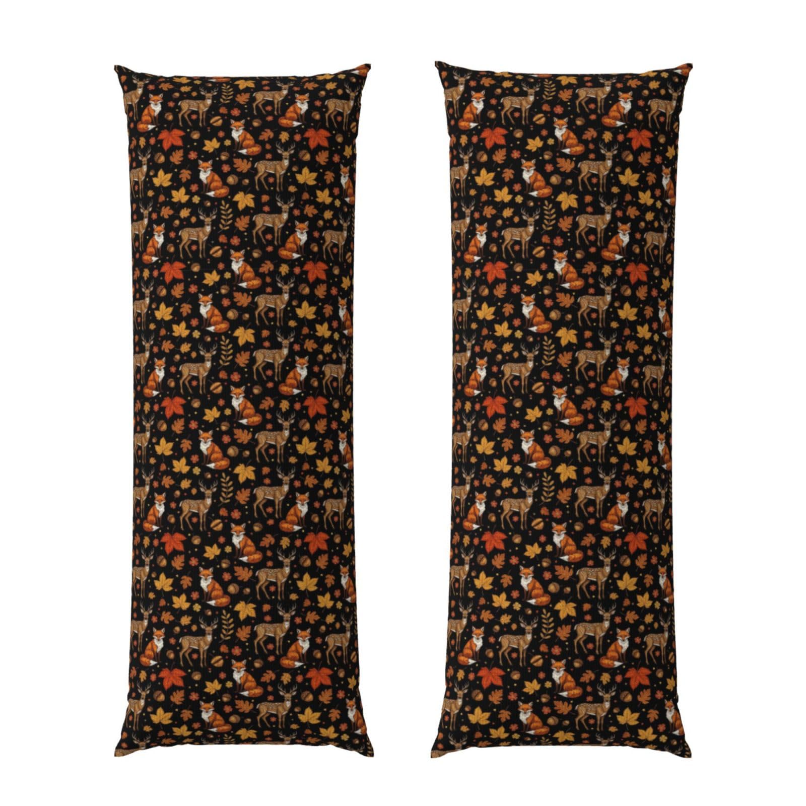 Long Pillowcase 20x60 Autumn Leaves Fall Foxes Deer, Body Pillow Cover with Hidden Zipper, Premium Quality Velvet, Breathable Rectangular Case for Bed Couch