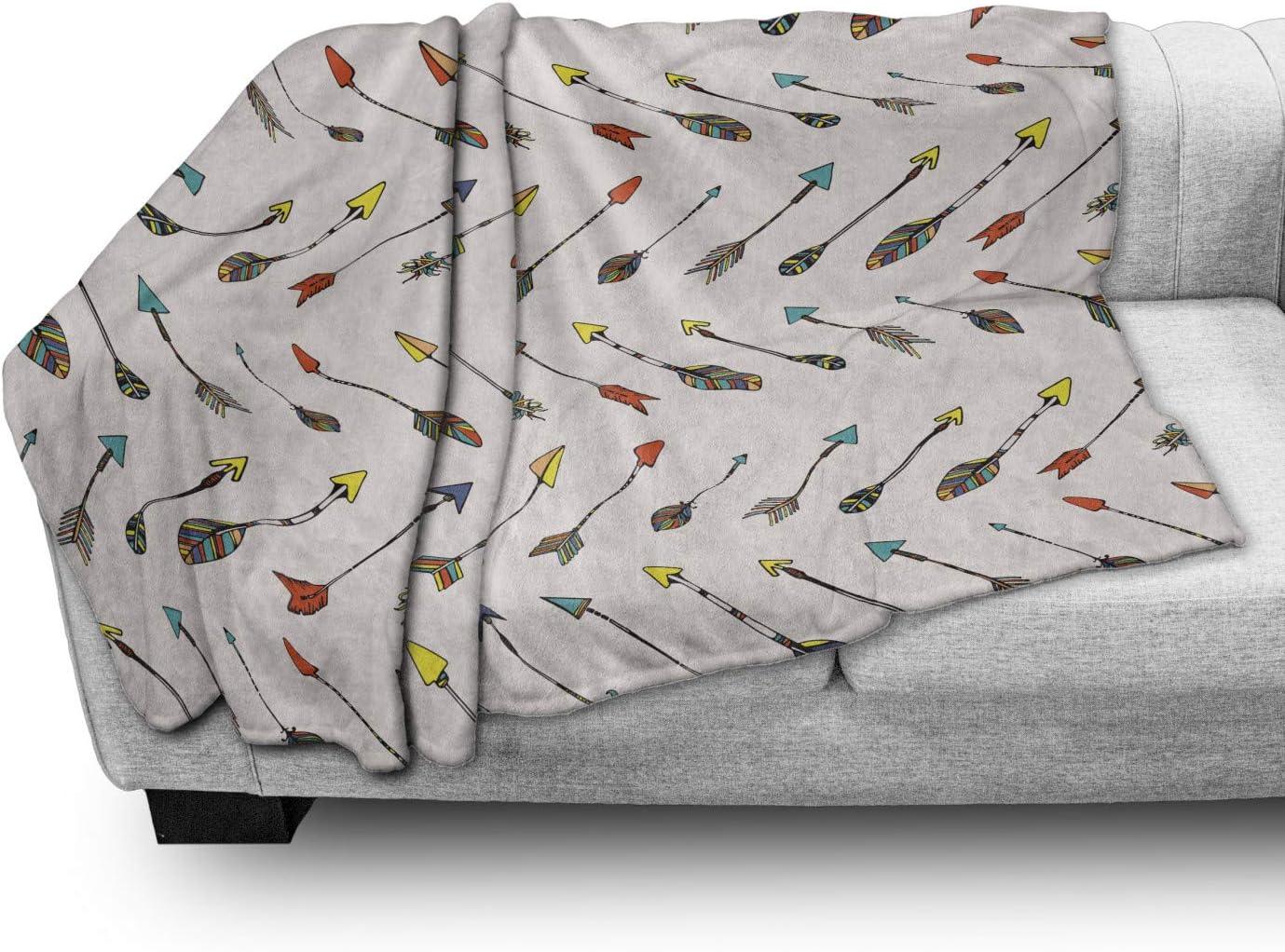 Lunarable Arrows Throw Blanket, Arrows Design Vibrant Color Arrowheads Arrowtails Pattern Aztec Art, Flannel Fleece Accent Piece Soft Couch Cover for Adults, 50" x 70", Orange Yellow Turquoise