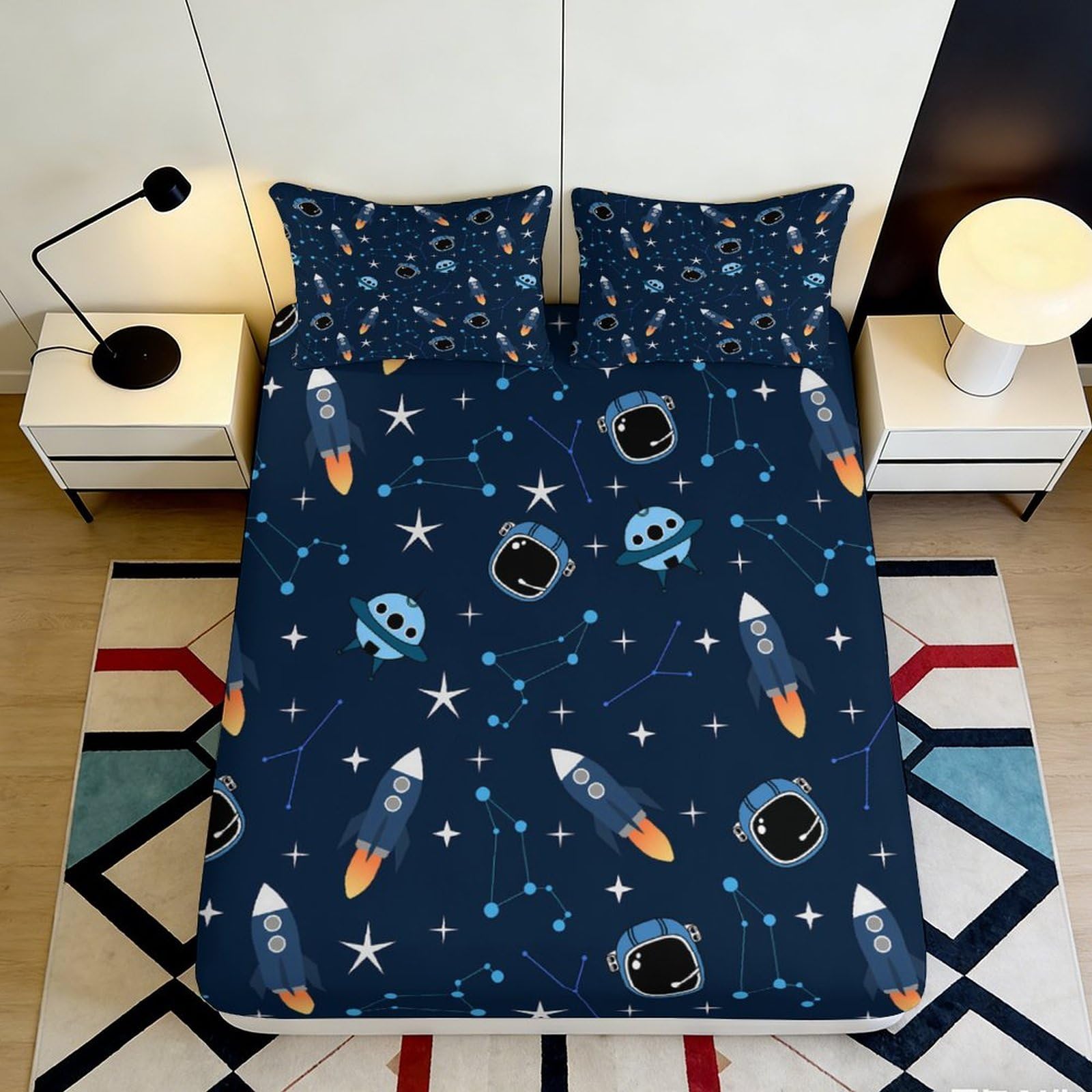 3D Printed Galaxy Starry Sky Fitted Sheet Microfiber Soft Breathable Cosmic Nebula Bed Sheet for Bedroom Dorm Decor 90x200x25cm