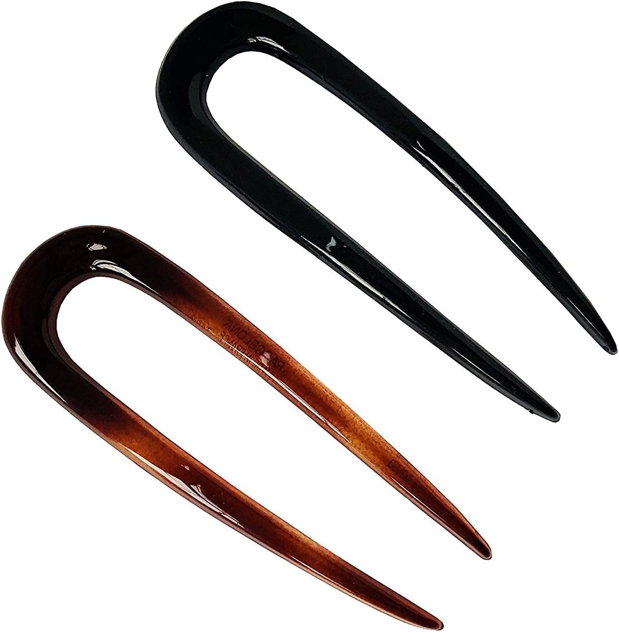 ParcelonaFrench Paris Set of 2 Tortoise Shell Brown Black Celluloid Chignon Bun Hair Updo U Sticks Pins for Bun