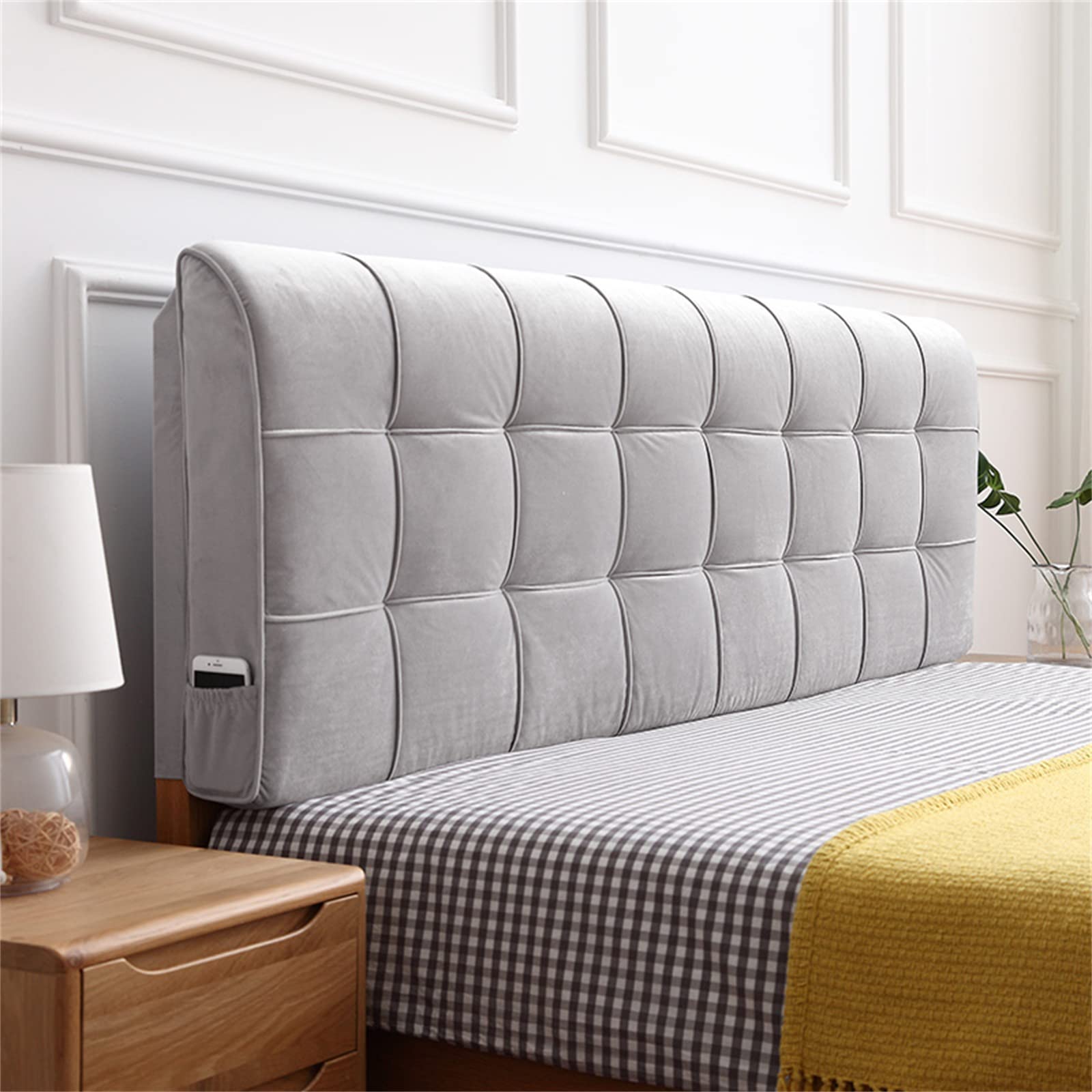 Tête de lit tapissée en mousse anti-collision pour grand lit – Tapis autocollant en peluche douce pour banc et baie vitrée – Décoration d'intérieur pour chambre à coucher – 150 cm