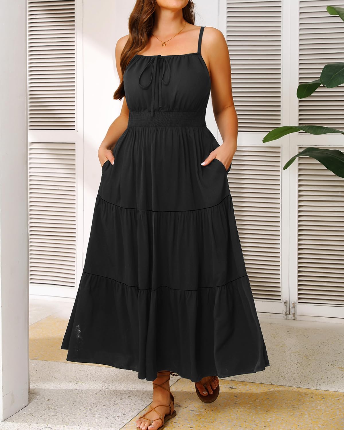 Plus Size Summer Dresses - Boho Maxi Sundress with Pockets Spaghetti Strap Long Casual Sun Dress for Vacation and Beach - Image 4