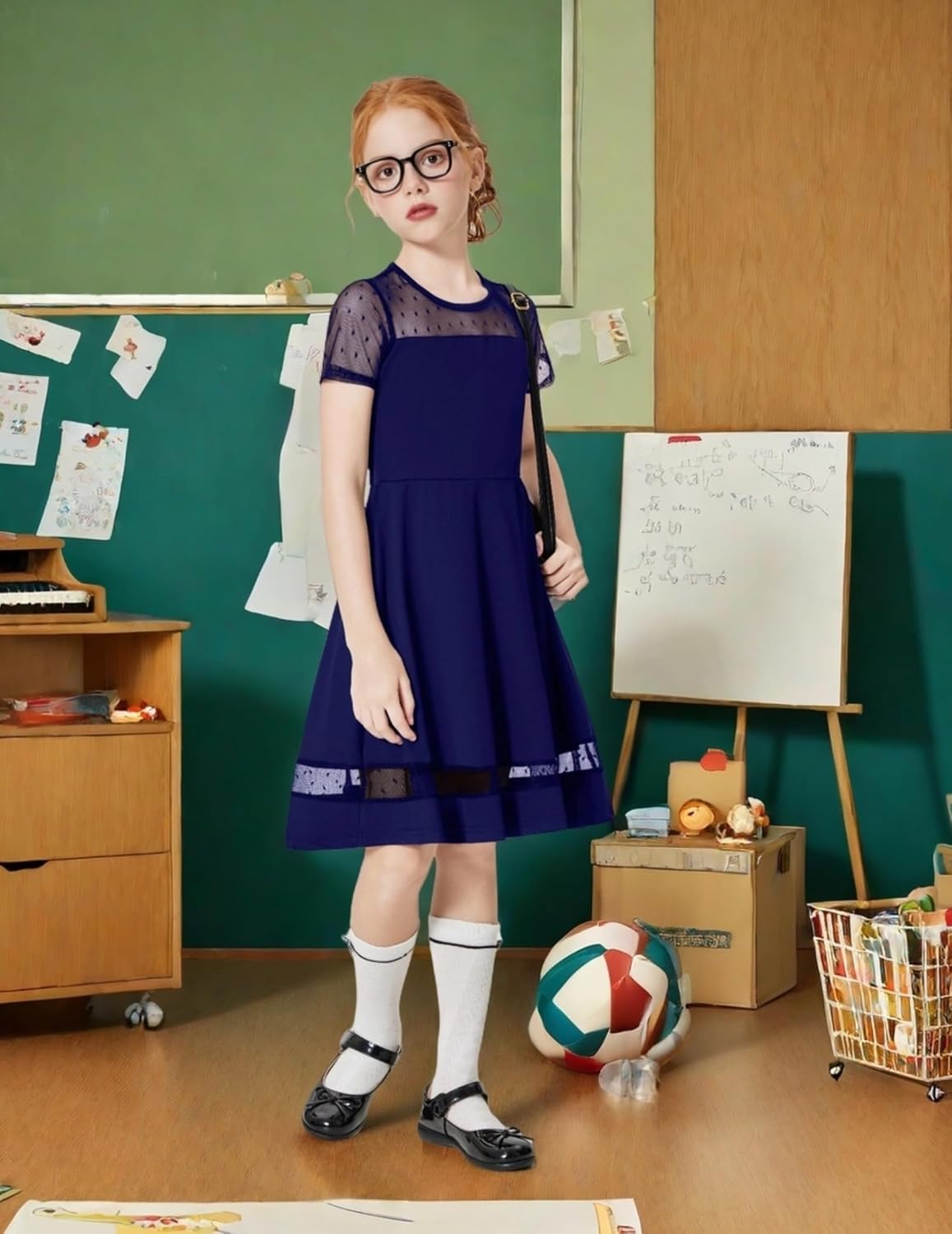 Arshiner Tween Girls Dress Formal Contrast Mesh Short Sleeve A Line Party Dresses with Pockets for 5-12 Years - Image 2