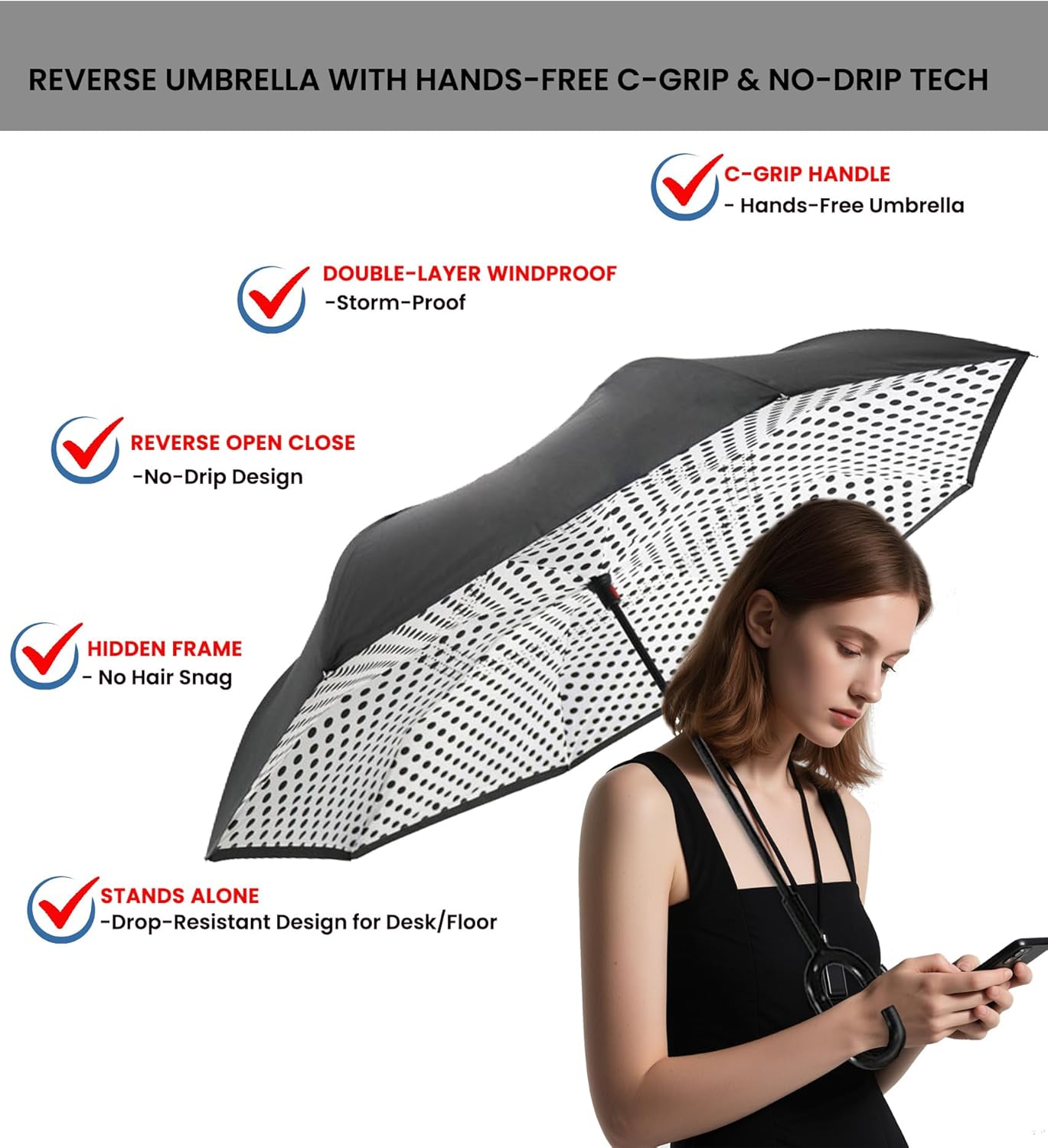 SIEPASA 49/56 Inch Inverted Reverse Upside Down Umbrella, Extra Large Double Canopy Vented Windproof Waterproof Stick Golf Umbrellas with C-shape Handle. - Image 2