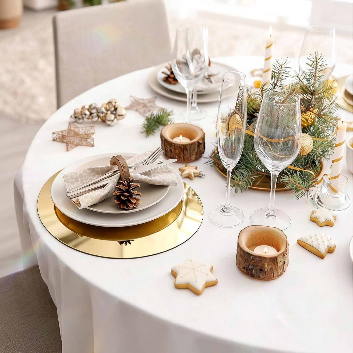 24PCS Gold Round Mirror Centerpieces for Tables, 12" Flat Circle Mirror Plates for Wedding Decorations, Mirror Trays for Candles Flowers Vases, Table Centerpiece Decor for Birthday Party Supplies
