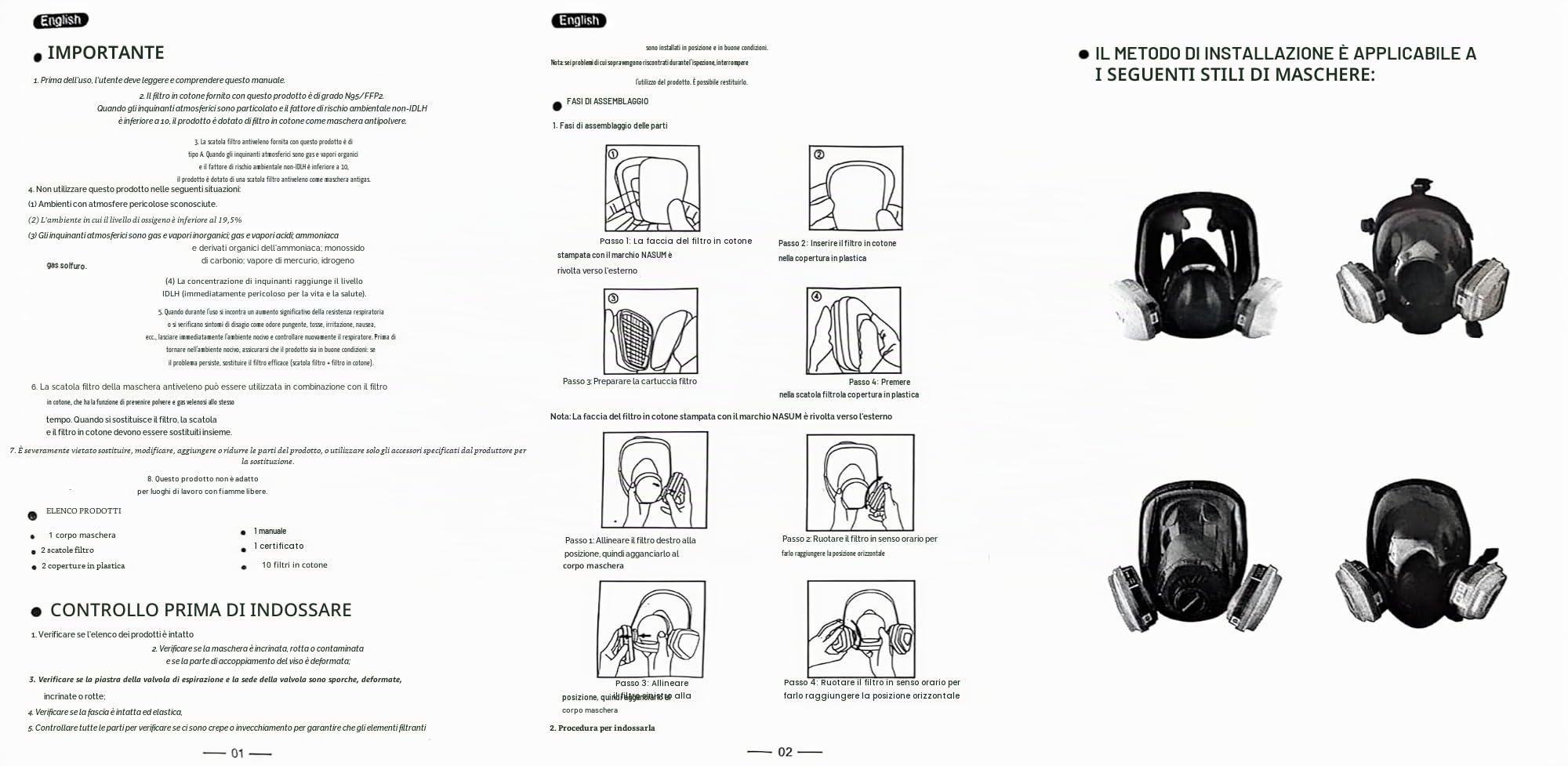 Maschera di protezione integrale riutilizzabile, maschera antipolvere industriale per spruzzare, levigare, pittura, lucidatura (blu + 20 tamponi di cotone filtranti