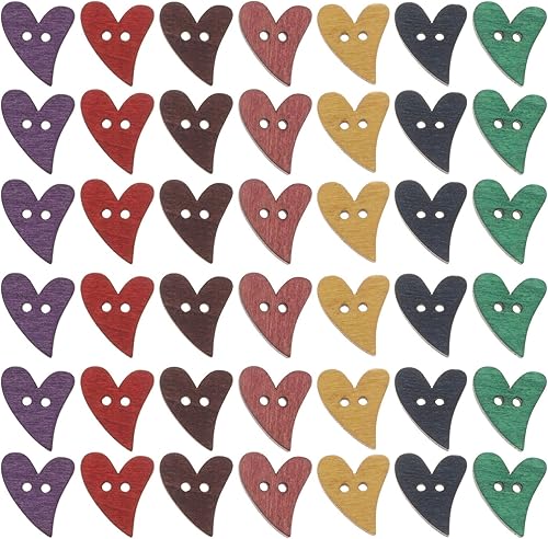 100pcs Forma de Corazón 2 Agujeros Botones Madera Costura Artesanía Scrapbooking (color al azar) Dormitorio Ornamento