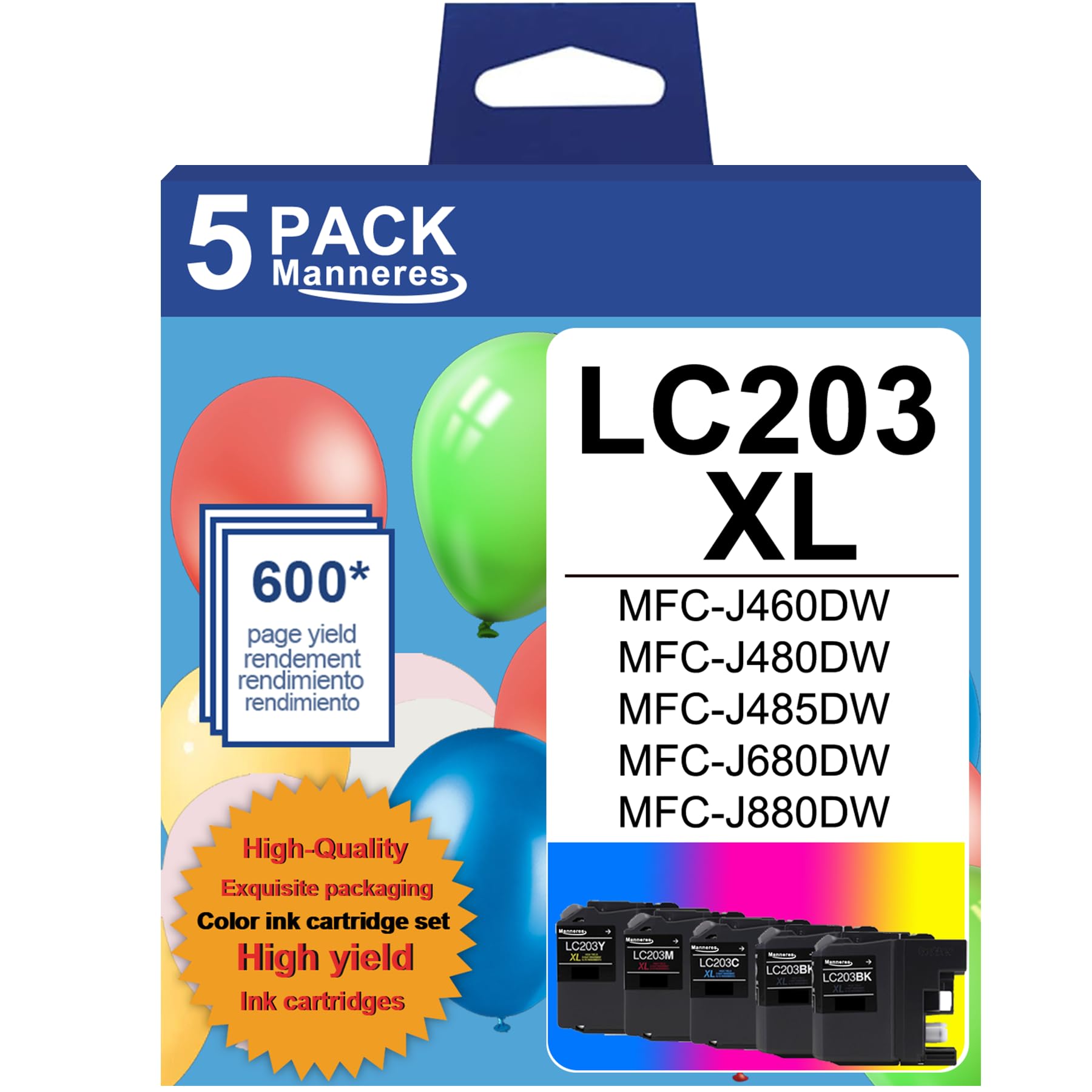 LC203 (LC-201) XL Color Ink Cartridges 5-Pack (BK/C/M/Y) - Compatible for Brother LC203XL Ink Cartridges Replacement for Brother Ink LC203 LC201