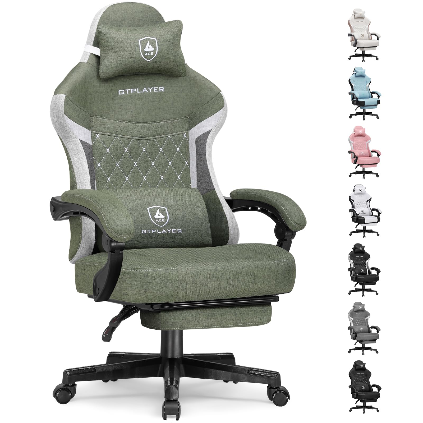 GTPLAYER Gaming Chair, Fabric Computer Office Chair with Pocket Spring Cushion, Ergonomic Office and Gaming, Video Gaming Chair with Linkage Armrests,