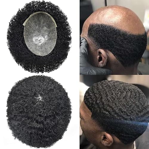 Miniatura 1 de HAIR WONDERS Unidades de cabello para hombres negros, piel de poli completa afro Toupee para hombres negros, sistemas de cabello brasileño rizado,