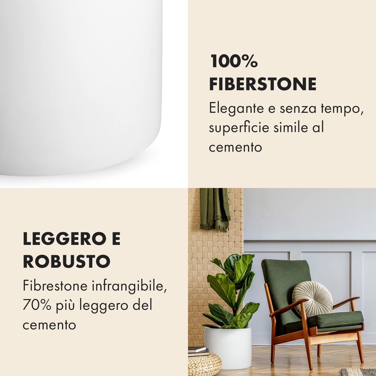 Fox & Fern Vaso per piante, grandi vasi per interni ed esterni, resistente ai raggi UV e al gelo, con tappo di drenaggio, in fibra, grandi vasi da interni per piante e fiori, vaso singolo