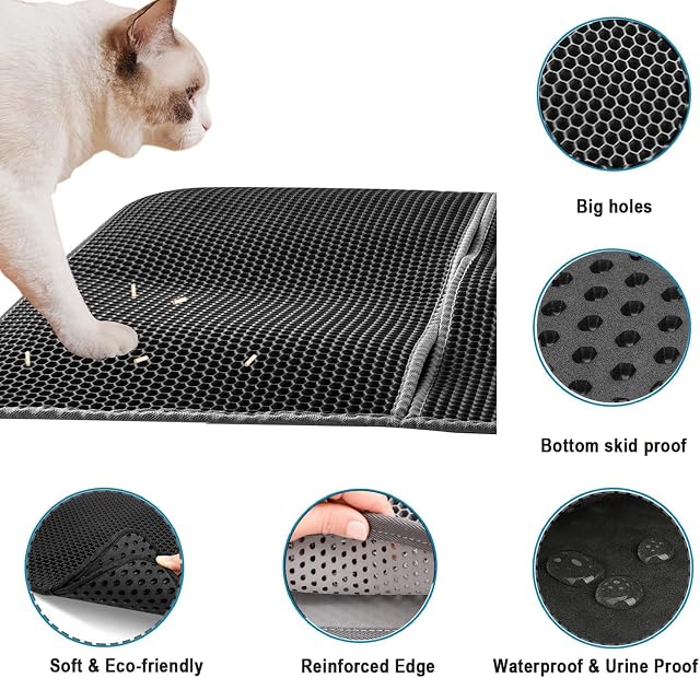 Foto 2 de 3 de FXxswey Afombra para Gatos, Diseño de Doble Capa de Nido de Abeja de Caja de Arena para Gatos a Prueba…