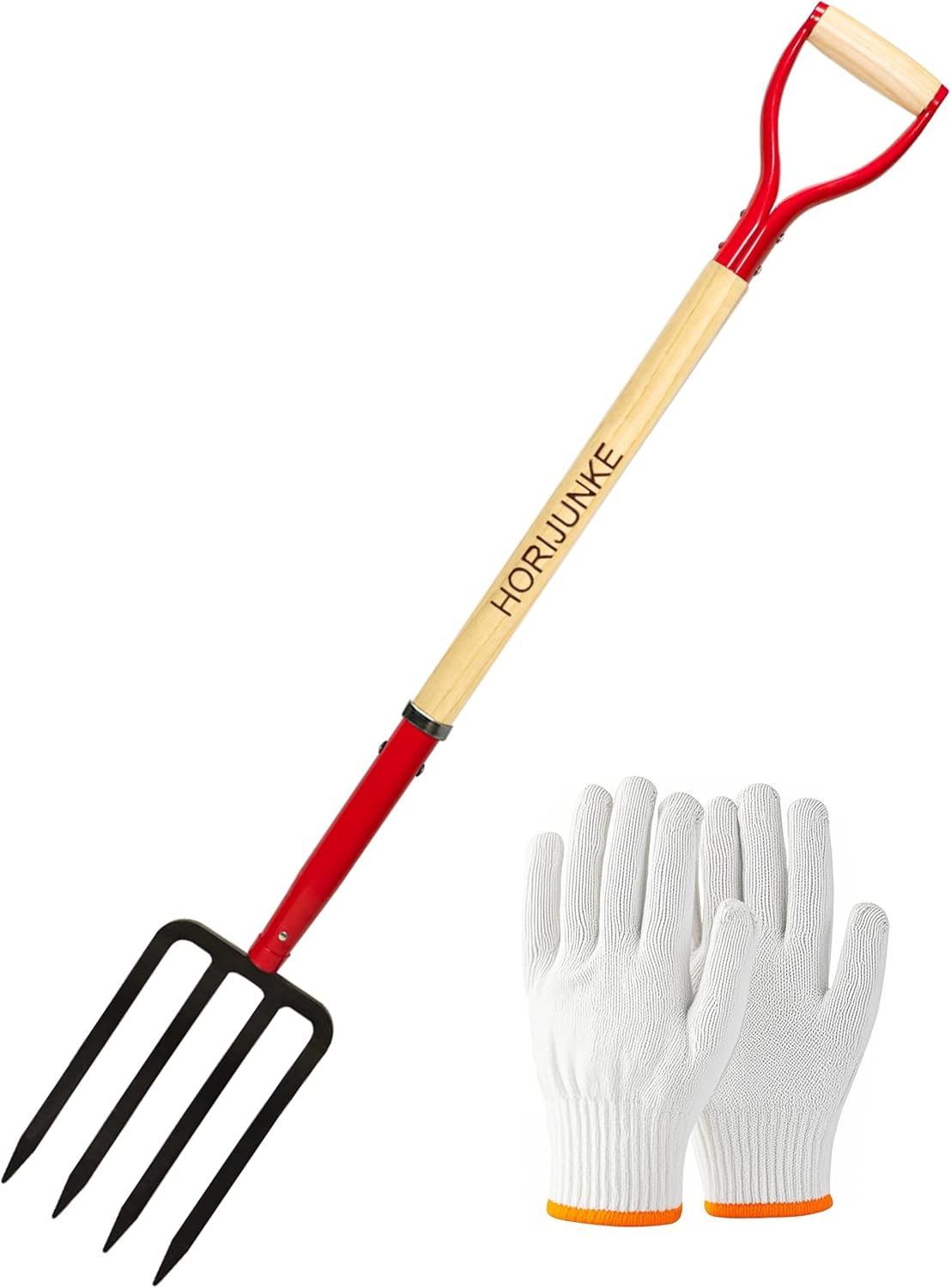 Garden Fork,4-Tine Pitchfork,Spading Digging Fork,Forged Steel Y-Grip, Wood Handle,45Inch