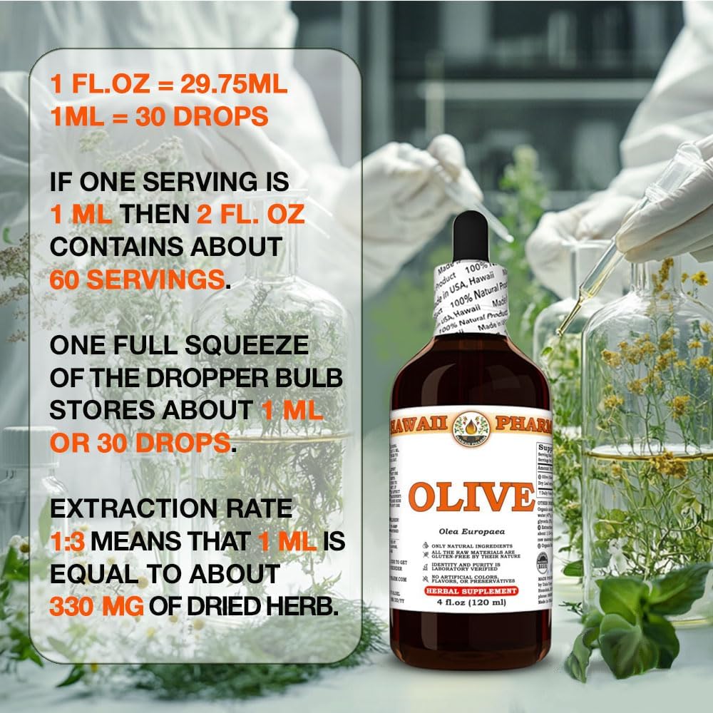 Olive (Olea Europaea) Dry Leaf Tincture, All Natural, Vegan, Pure Liquid Extract - 4 fl.oz