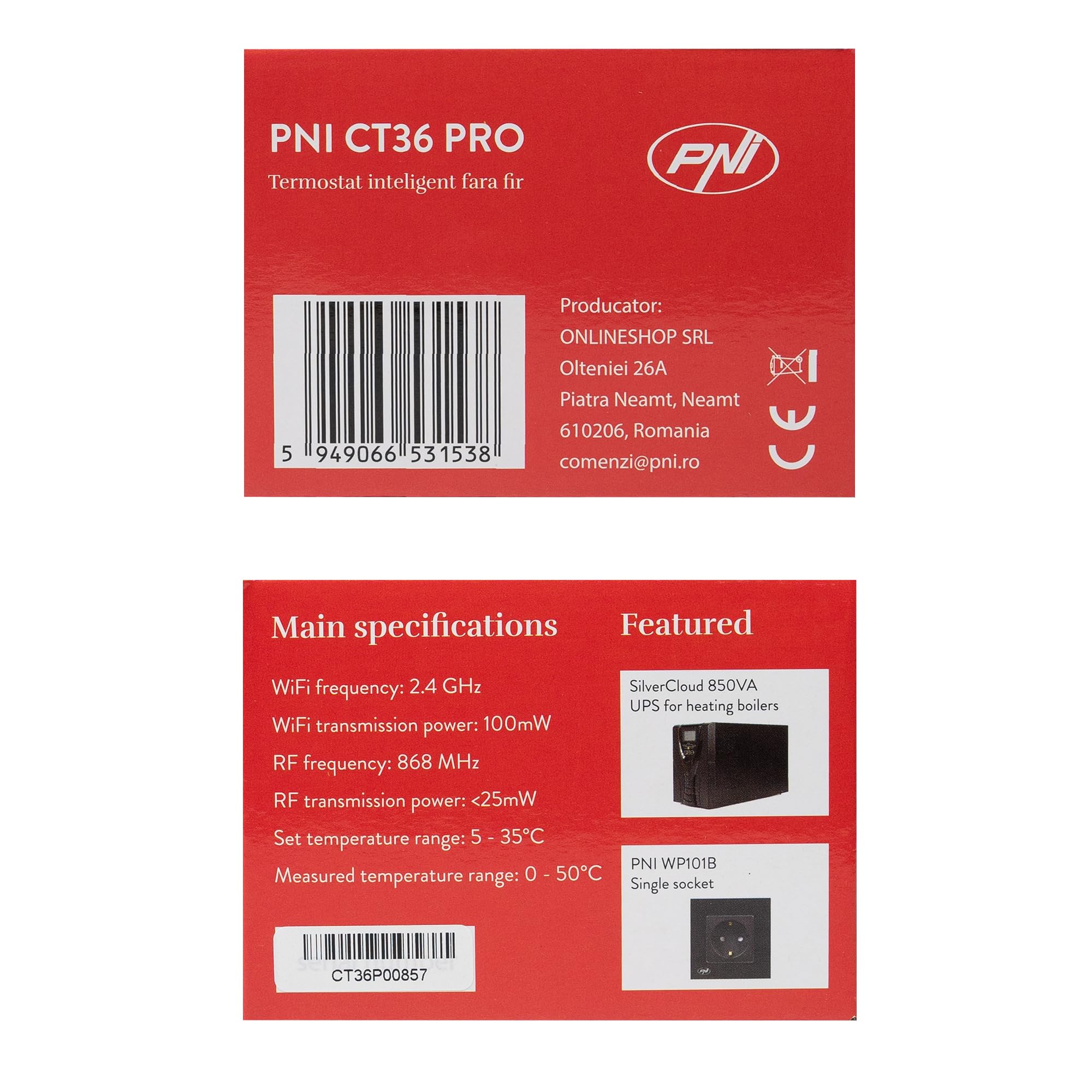 Inteligentny termostat PNI CT36 PRO bezprzewodowy, z WiFi, sterowanie za pośrednictwem aplikacji internetowej TuyaSmart, do elektrowni cieplnych, ogrzewania i chłodzenia w trybie zimowym i letnim